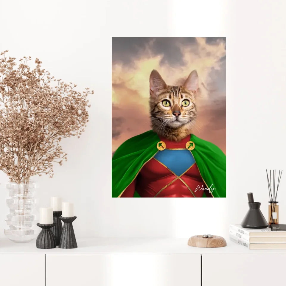 Tableau Animaux Portrait Personnalisé Super Héros Chat Bengal