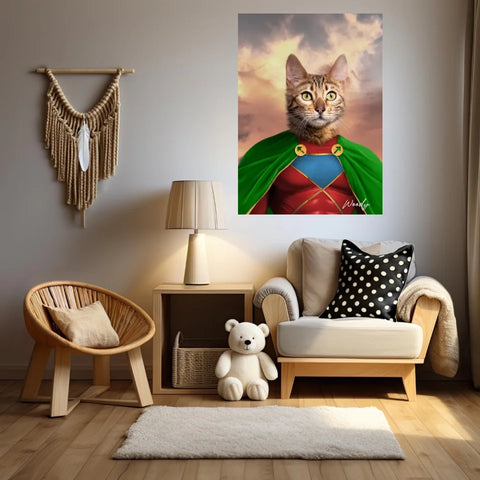 Tableau Animaux Portrait Personnalisé Super Héros Chat Bengal