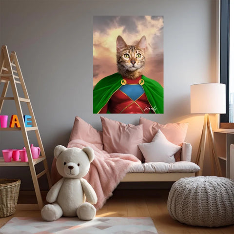 Tableau Animaux Portrait Personnalisé Super Héros Chat Bengal