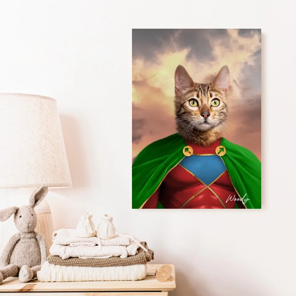 Tableau Animaux Portrait Personnalisé Super Héros Chat Bengal