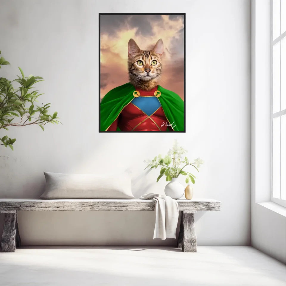 Tableau Animaux Portrait Personnalisé Super Héros Chat Bengal