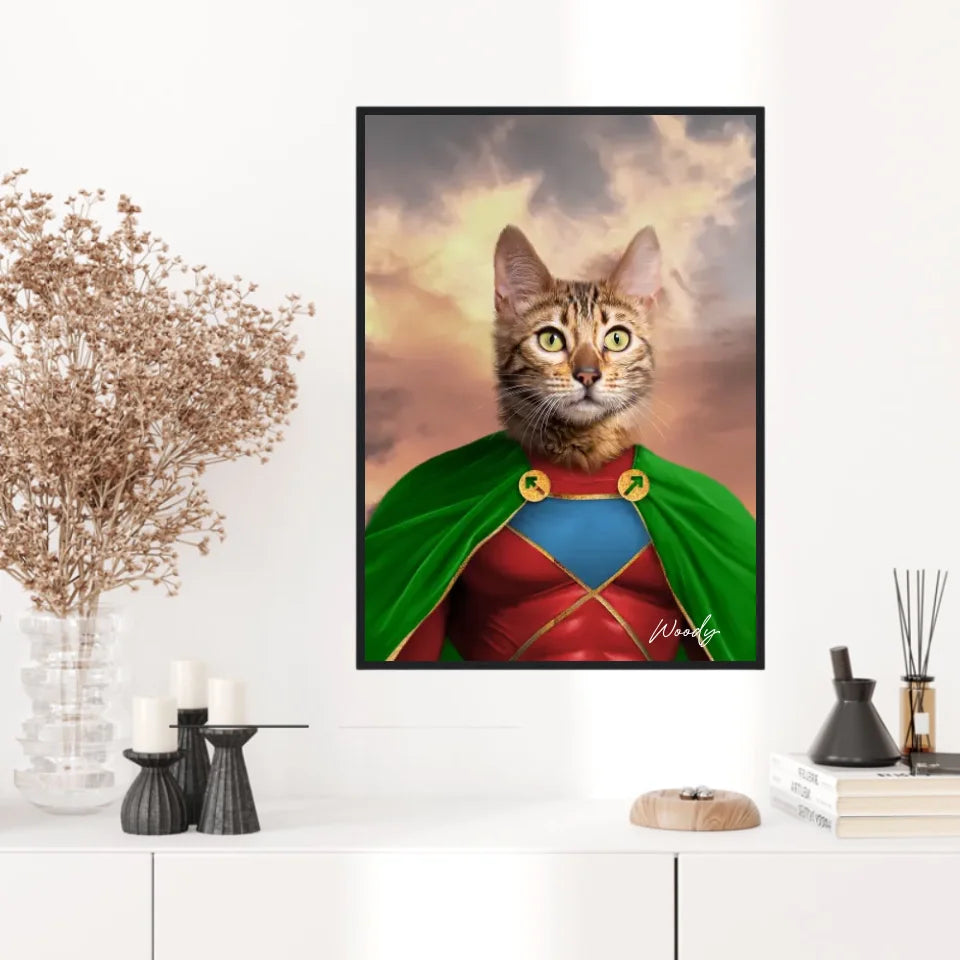 Tableau Animaux Portrait Personnalisé Super Héros Chat Bengal