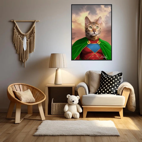 Tableau Animaux Portrait Personnalisé Super Héros Chat Bengal