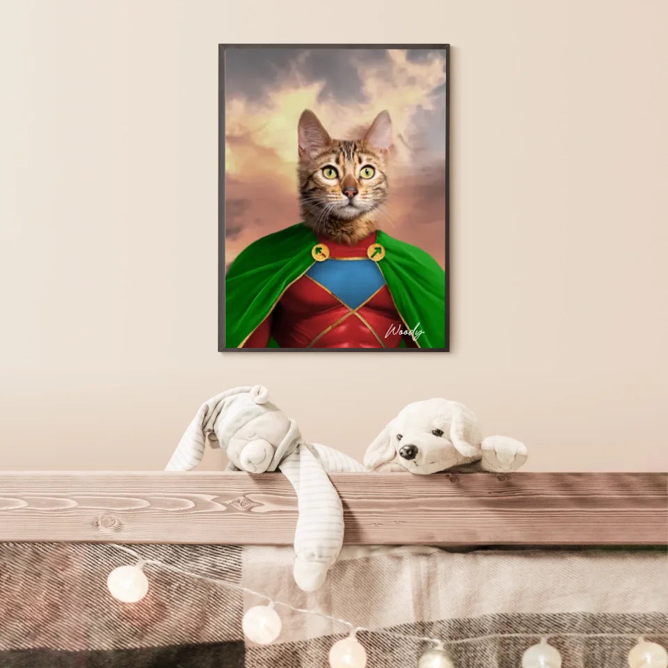 Tableau Animaux Portrait Personnalisé Super Héros Chat Bengal