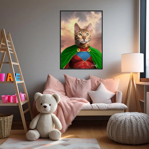 Tableau Animaux Portrait Personnalisé Super Héros Chat Bengal