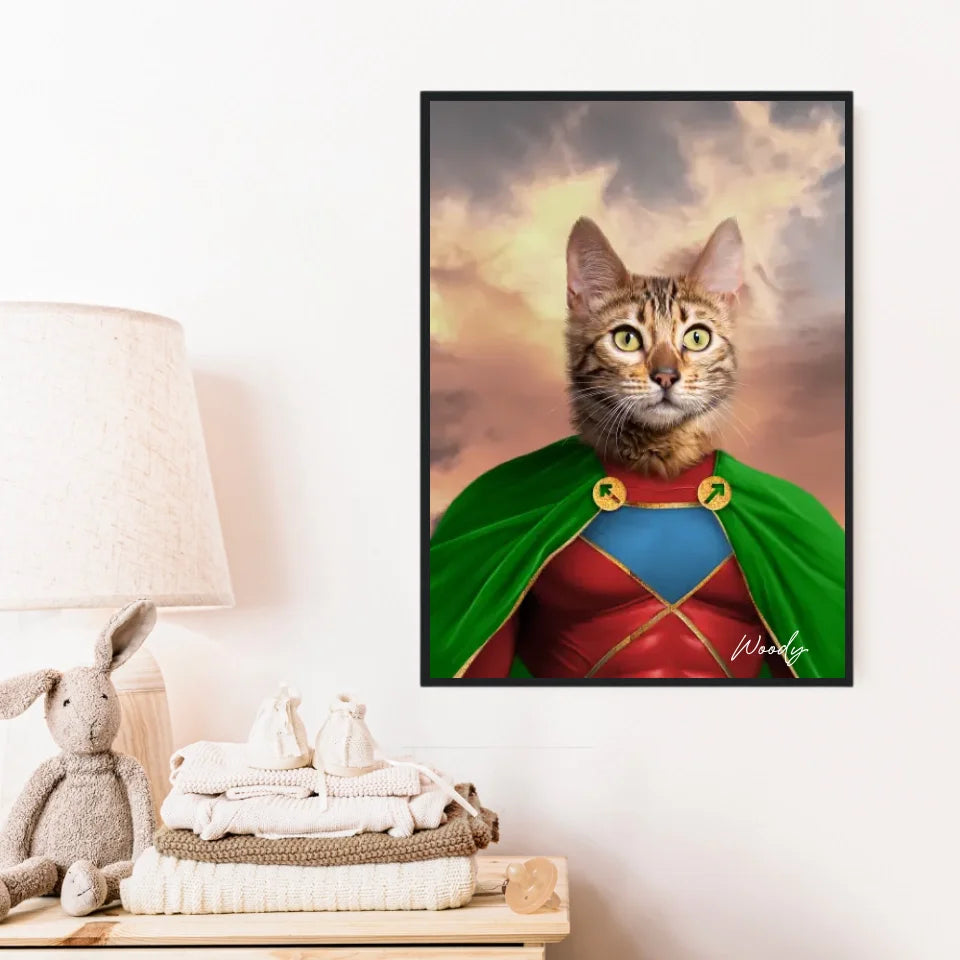 Tableau Animaux Portrait Personnalisé Super Héros Chat Bengal