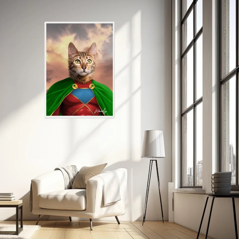 Tableau Animaux Portrait Personnalisé Super Héros Chat Bengal