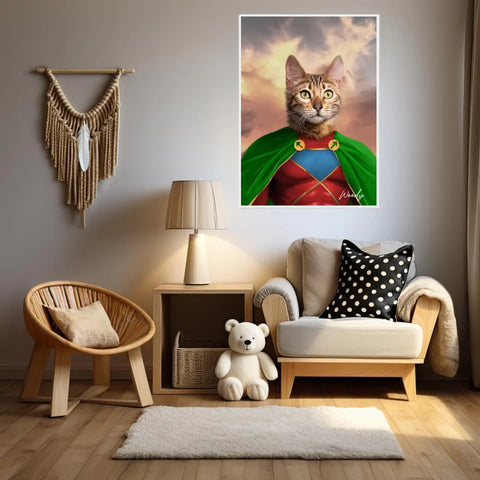 Tableau Animaux Portrait Personnalisé Super Héros Chat Bengal