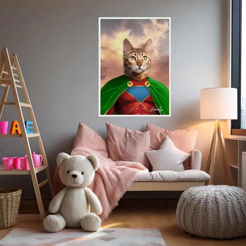 Tableau Animaux Portrait Personnalisé Super Héros Chat Bengal