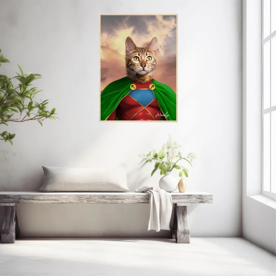 Tableau Animaux Portrait Personnalisé Super Héros Chat Bengal