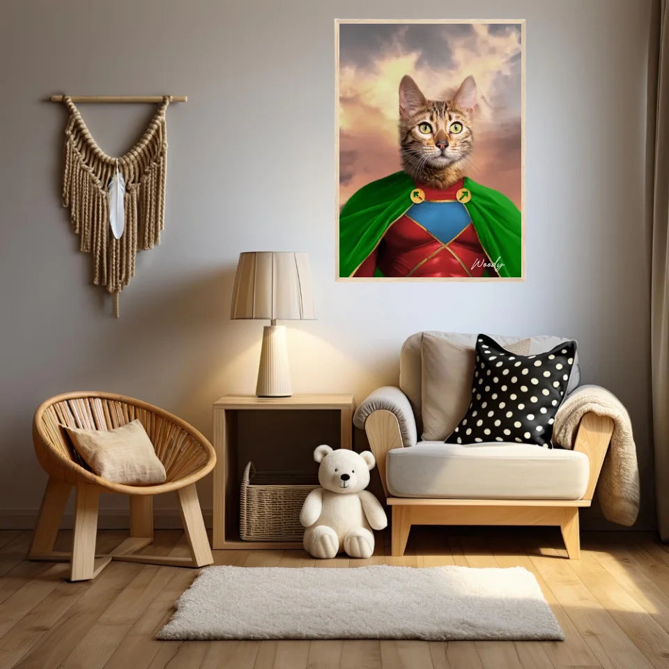 Tableau Animaux Portrait Personnalisé Super Héros Chat Bengal