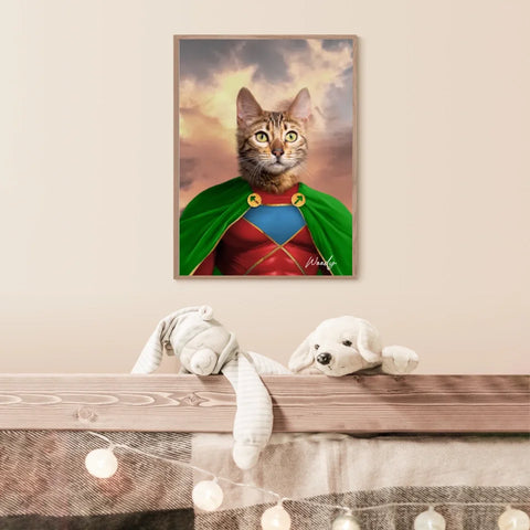 Tableau Animaux Portrait Personnalisé Super Héros Chat Bengal