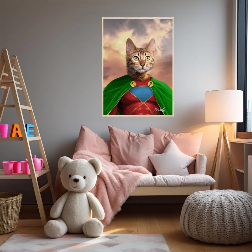 Tableau Animaux Portrait Personnalisé Super Héros Chat Bengal