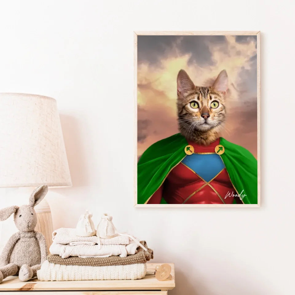 Tableau Animaux Portrait Personnalisé Super Héros Chat Bengal