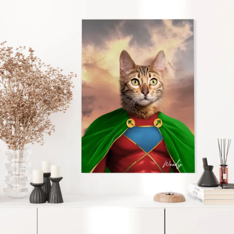 Tableau Animaux Portrait Personnalisé Super Héros Chat Bengal