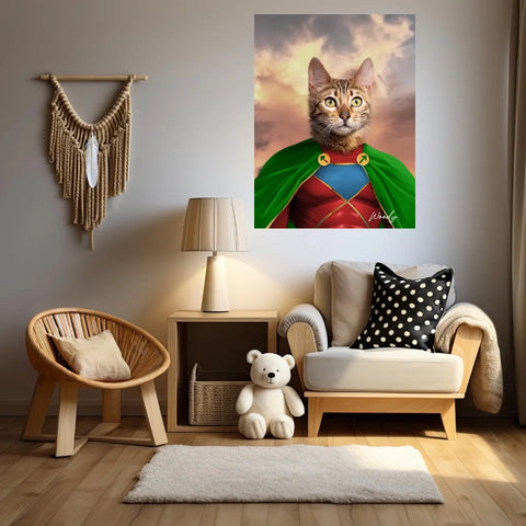 Tableau Animaux Portrait Personnalisé Super Héros Chat Bengal