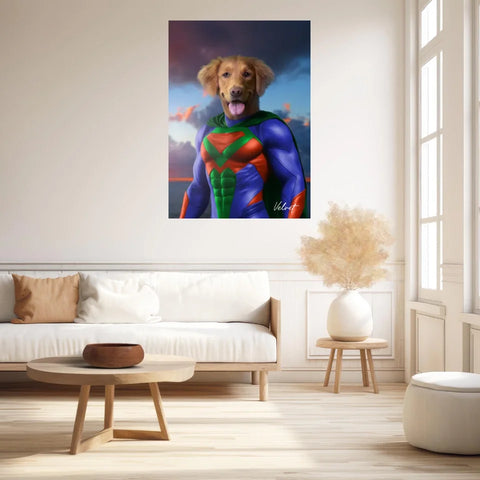 Tableau Animaux Portrait Personnalisé Super Héros Chien Golden Retriever