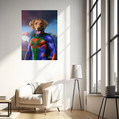 Tableau Animaux Portrait Personnalisé Super Héros Chien Golden Retriever