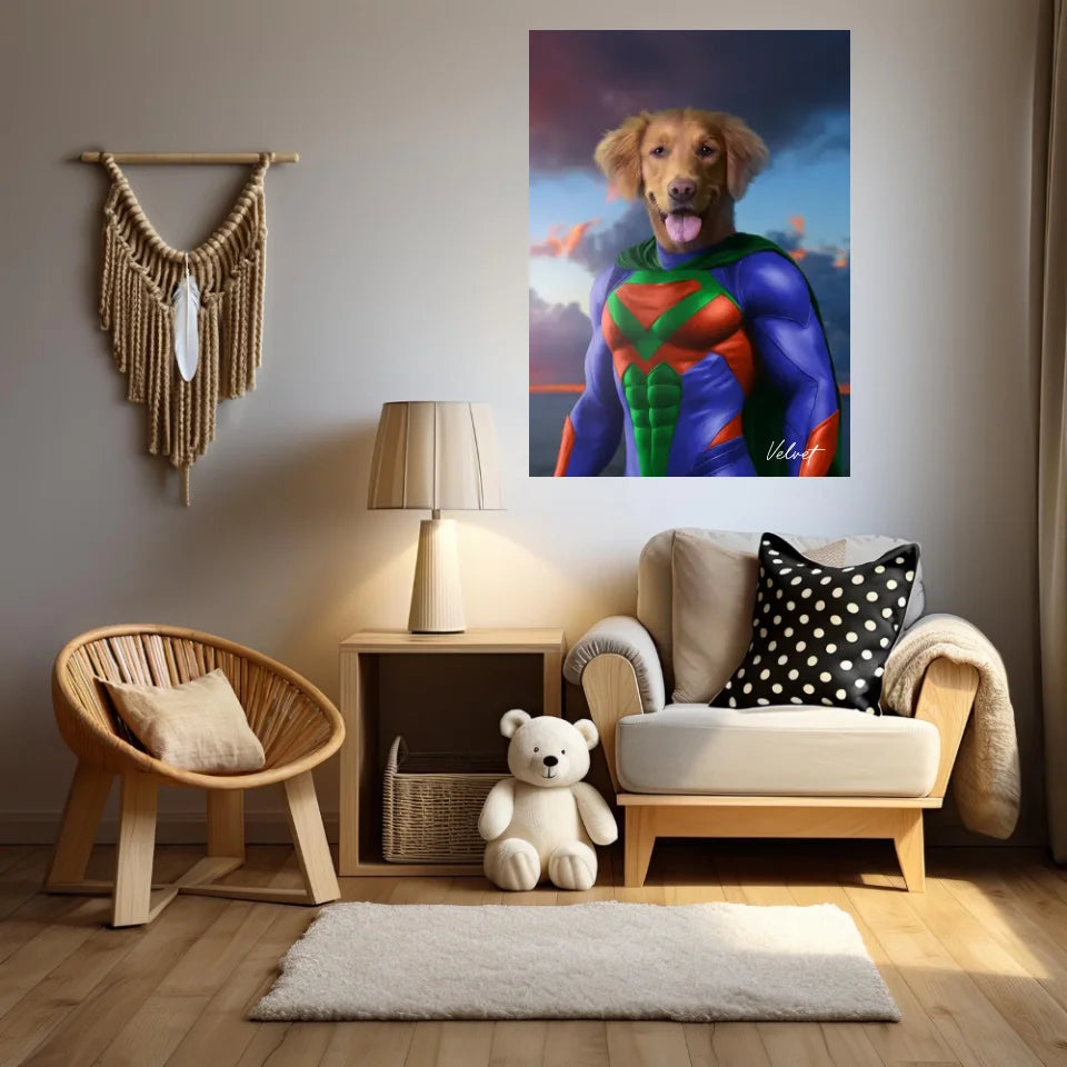 Tableau Animaux Portrait Personnalisé Super Héros Chien Golden Retriever