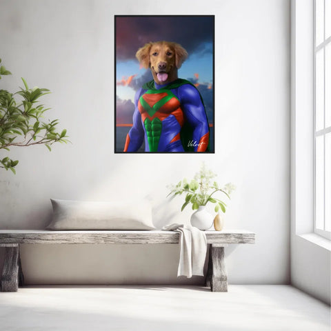 Tableau Animaux Portrait Personnalisé Super Héros Chien Golden Retriever