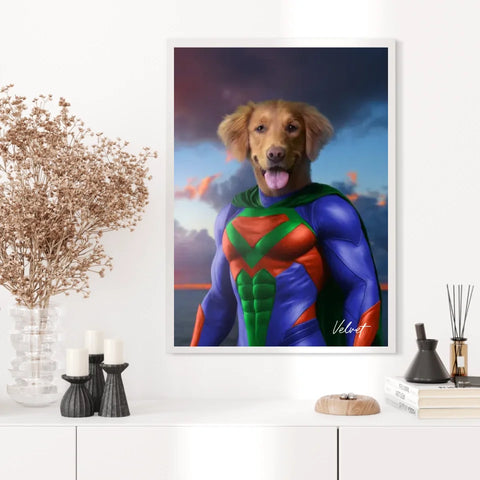 Tableau Animaux Portrait Personnalisé Super Héros Chien Golden Retriever