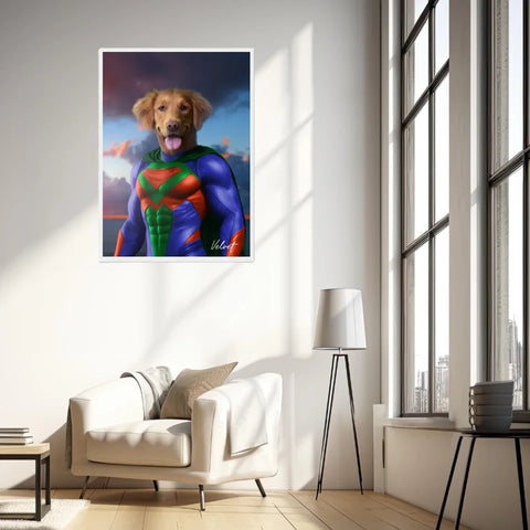 Tableau Animaux Portrait Personnalisé Super Héros Chien Golden Retriever