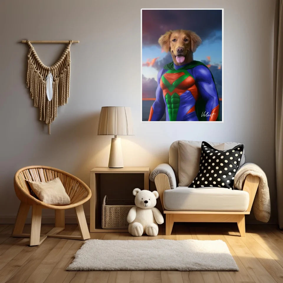 Tableau Animaux Portrait Personnalisé Super Héros Chien Golden Retriever