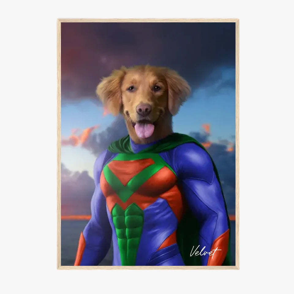 Tableau Animaux Portrait Personnalisé Super Héros Chien Golden Retriever