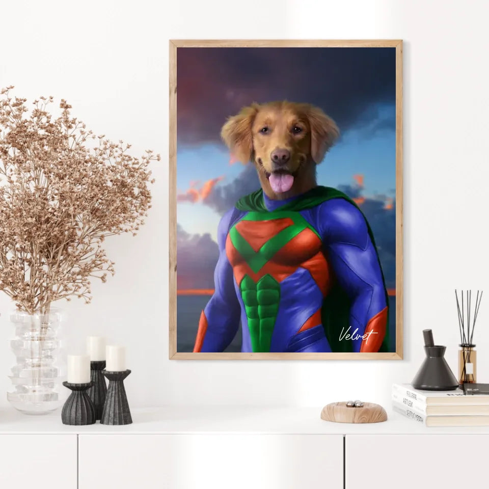 Tableau Animaux Portrait Personnalisé Super Héros Chien Golden Retriever