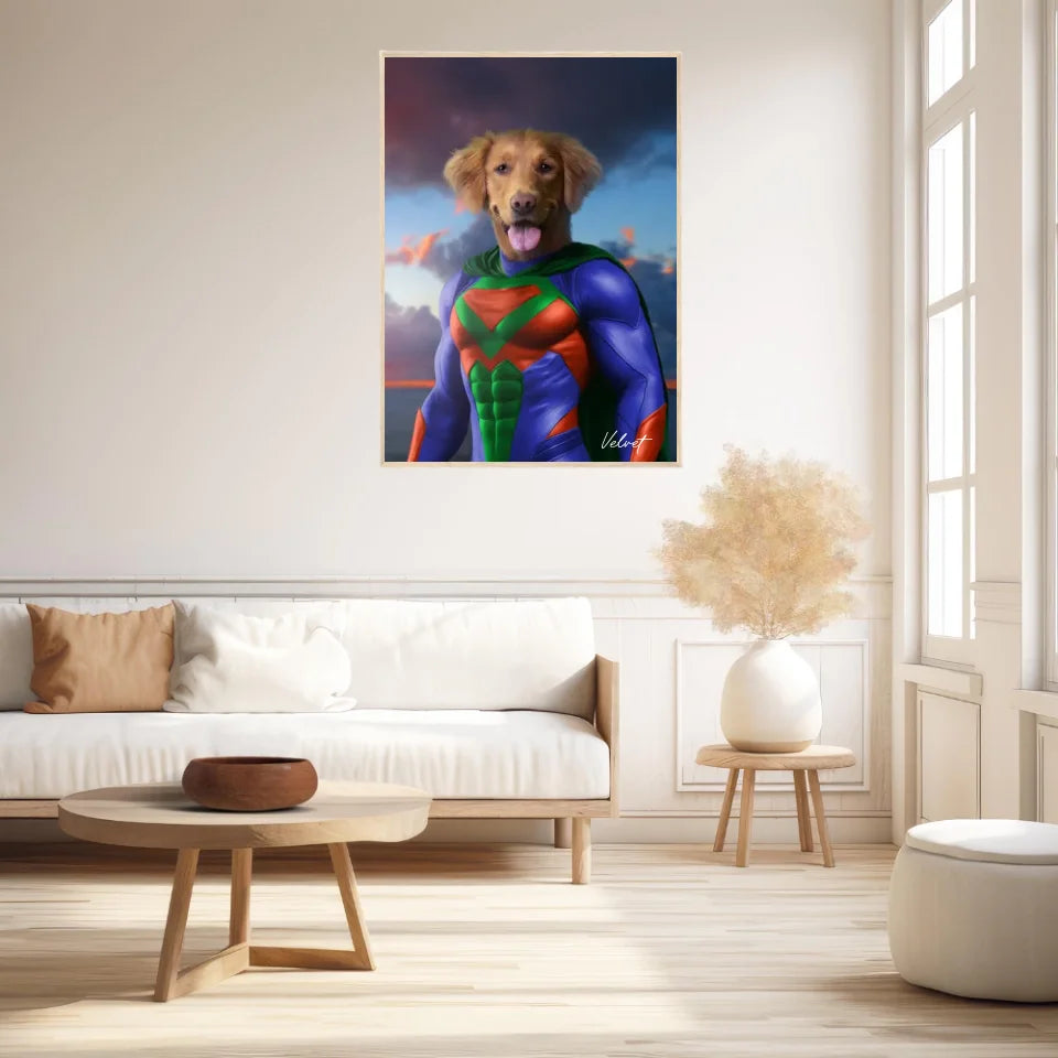 Tableau Animaux Portrait Personnalisé Super Héros Chien Golden Retriever