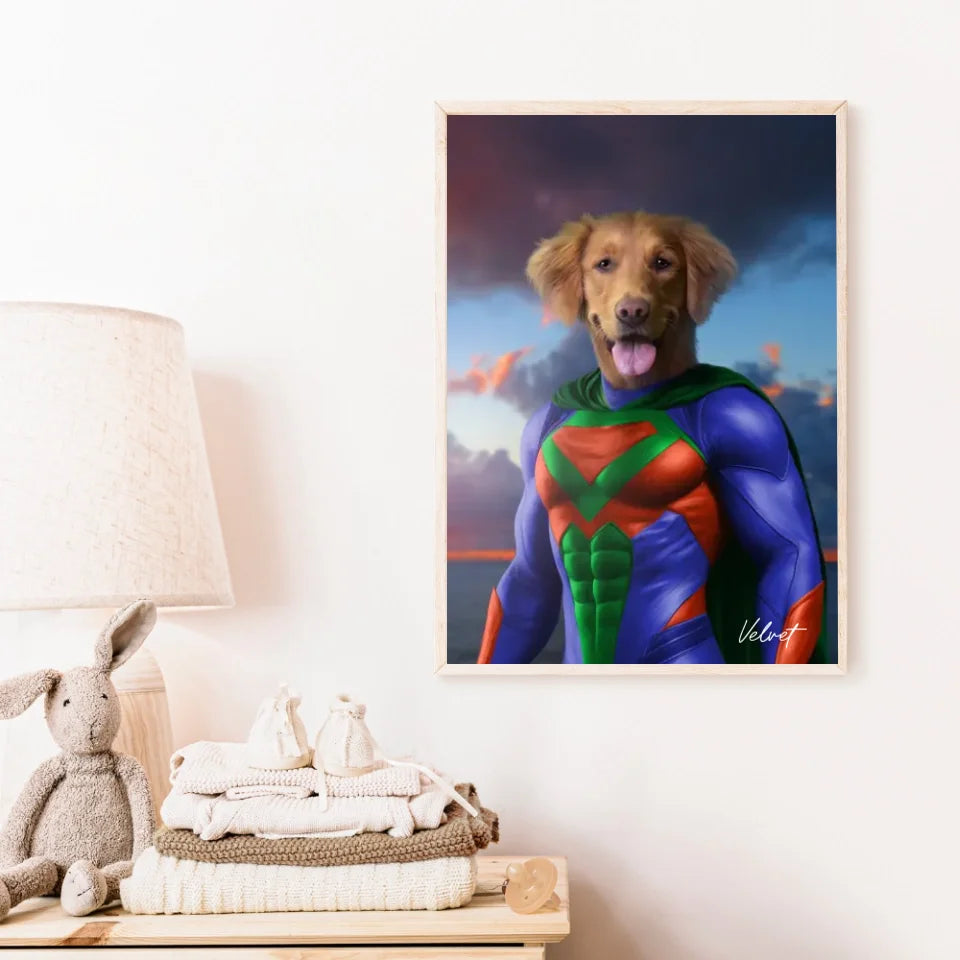 Tableau Animaux Portrait Personnalisé Super Héros Chien Golden Retriever