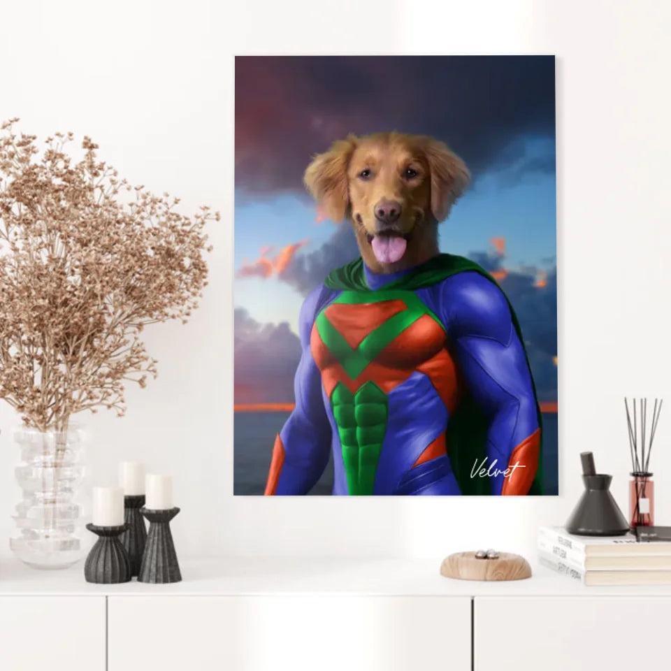 Tableau Animaux Portrait Personnalisé Super Héros Chien Golden Retriever