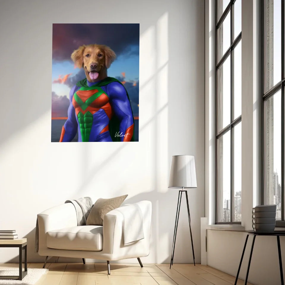 Tableau Animaux Portrait Personnalisé Super Héros Chien Golden Retriever