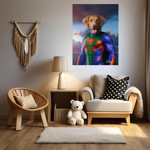 Tableau Animaux Portrait Personnalisé Super Héros Chien Golden Retriever