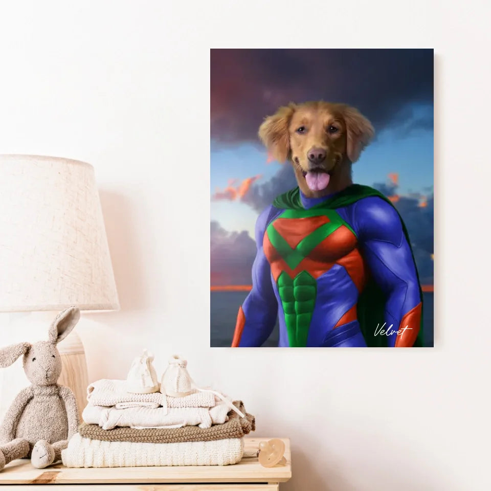 Tableau Animaux Portrait Personnalisé Super Héros Chien Golden Retriever