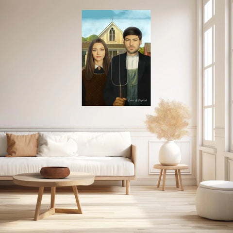 Tableau Personnalisé Portrait Photo Couple Royal American Gothic de Grant Wood