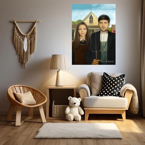 Tableau Personnalisé Portrait Photo Couple Royal American Gothic de Grant Wood