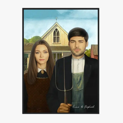 Tableau Personnalisé Portrait Photo Couple Royal American Gothic de Grant Wood