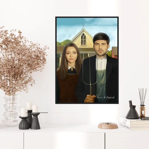 Tableau Personnalisé Portrait Photo Couple Royal American Gothic de Grant Wood