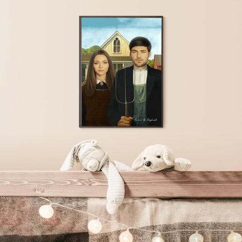 Tableau Personnalisé Portrait Photo Couple Royal American Gothic de Grant Wood