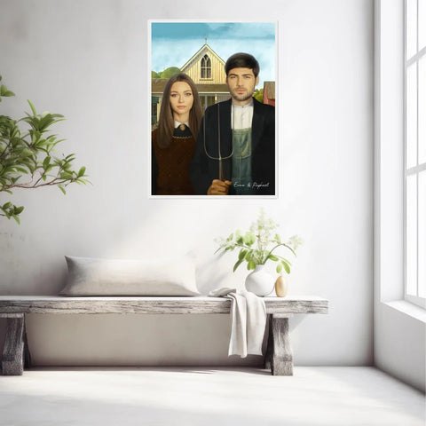 Tableau Personnalisé Portrait Photo Couple Royal American Gothic de Grant Wood