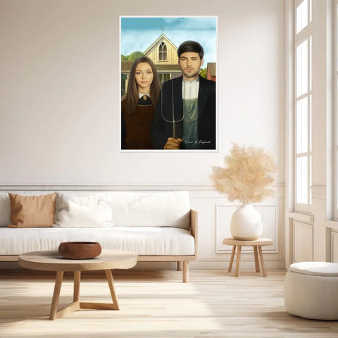 Tableau Personnalisé Portrait Photo Couple Royal American Gothic de Grant Wood