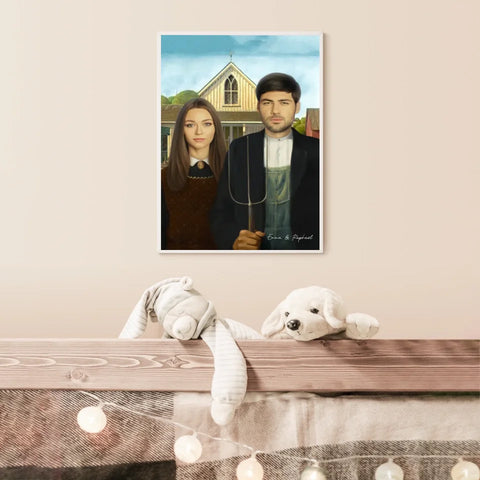 Tableau Personnalisé Portrait Photo Couple Royal American Gothic de Grant Wood