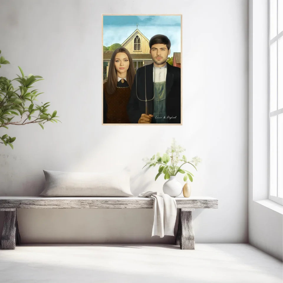 Tableau Personnalisé Portrait Photo Couple Royal American Gothic de Grant Wood