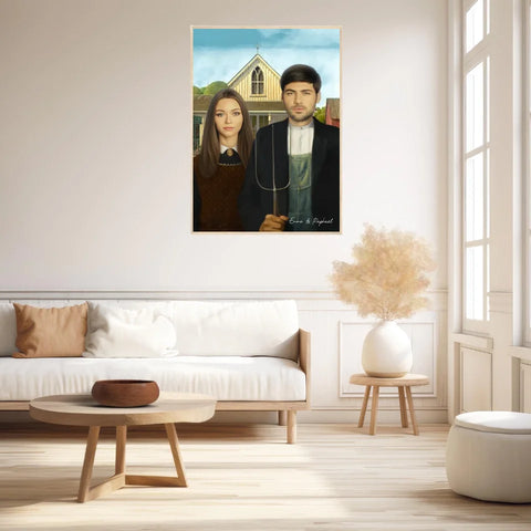 Tableau Personnalisé Portrait Photo Couple Royal American Gothic de Grant Wood