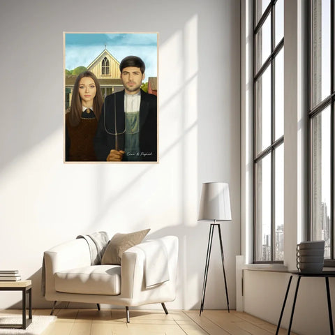 Tableau Personnalisé Portrait Photo Couple Royal American Gothic de Grant Wood