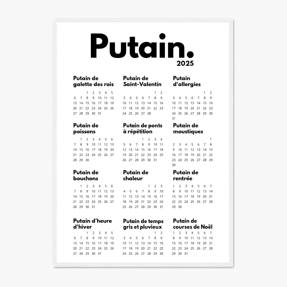 Affiche Personnalisée Calendrier Putain 2025