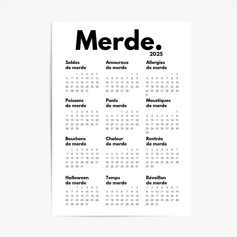 Affiche Personnalisée Calendrier Merde