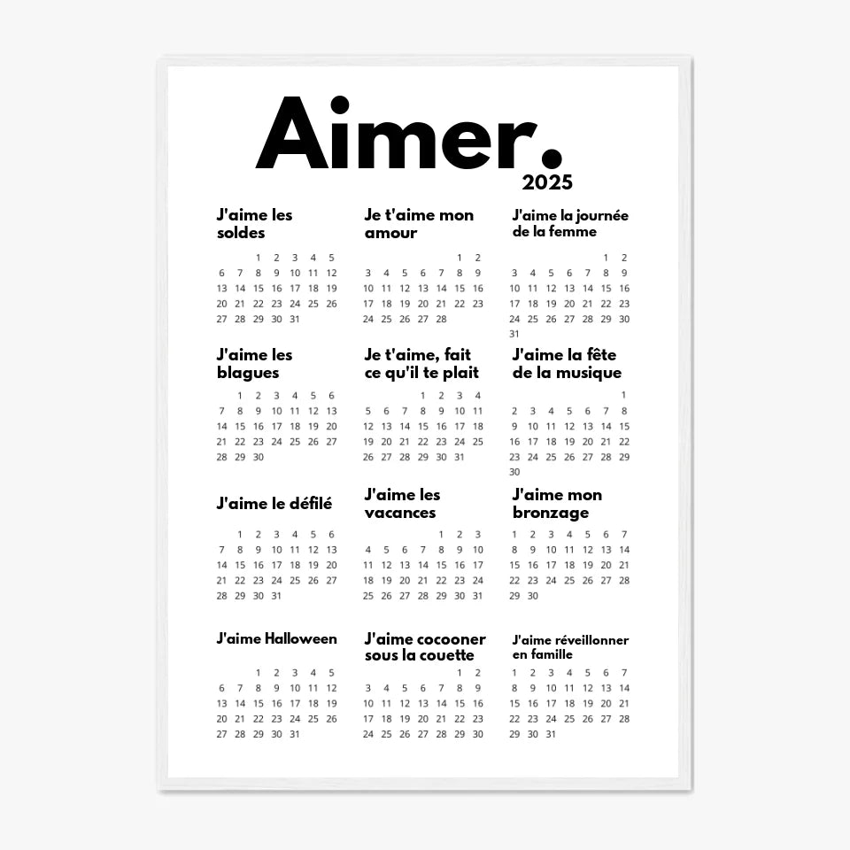 Affiche Personnalisée Calendrier Aimer