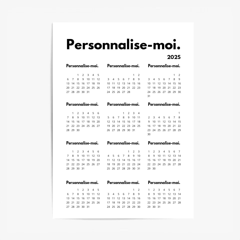 Affiche Calendrier Personnalisable 2025